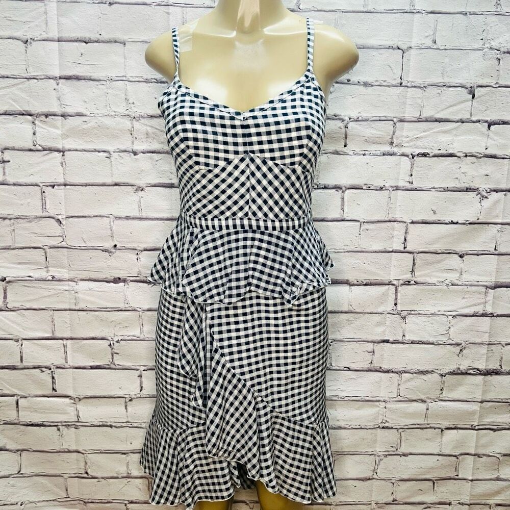 J. Crew Womens Black and White Gingham Spaghetti Strap Peplum Dress Size 4